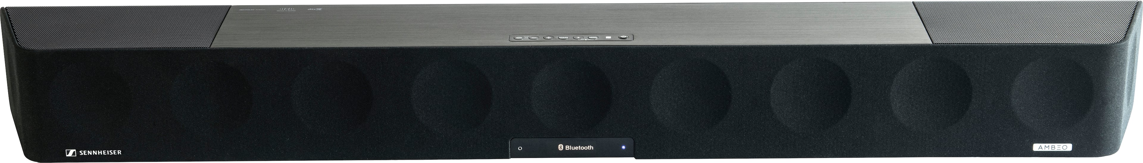 Sennheiser AMBEO Soundbar Max 3D Surround Sound Home Theater calibration setup with microphone